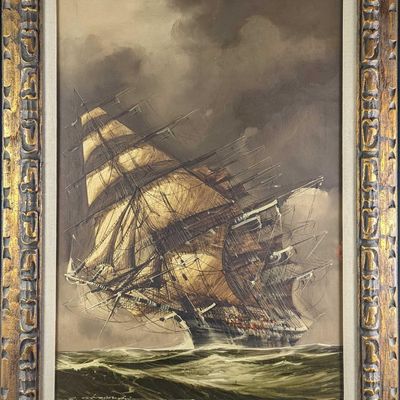 JB Vintage Framed Oil Canvas Clipper Ship Renato Longanesi