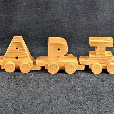 Vintage Hand Carved Wood Alphabet Train