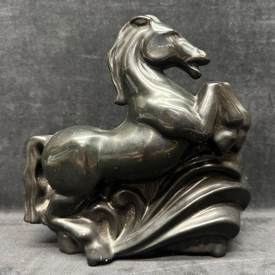 Black Ceramic Rearing Horse Figural Planter