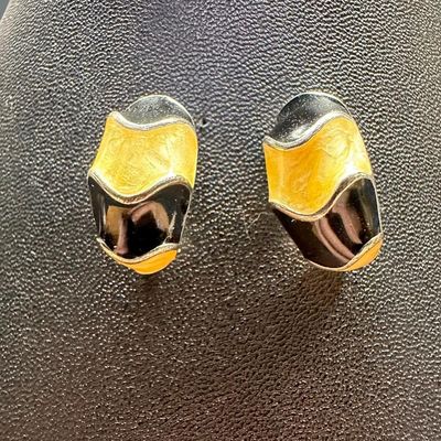 Sterling Silver Enamel Half Hoop Earrings