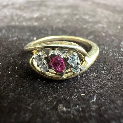 Ruby and Four Moissanite Diamond 14K Gold Ring