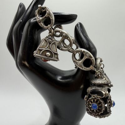 Mariner Chain 800 Silver Bracelet Garnet Carnelian Blue Chalcedony ER56