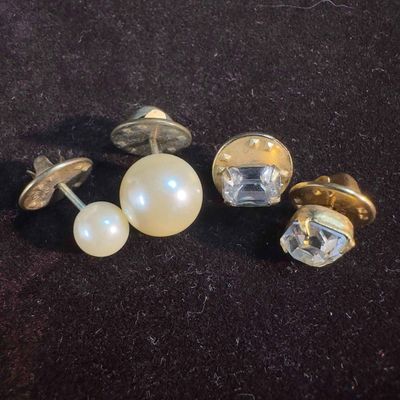 Vintage Pearl Diamond Earrings Set Costume Jewelry Faux