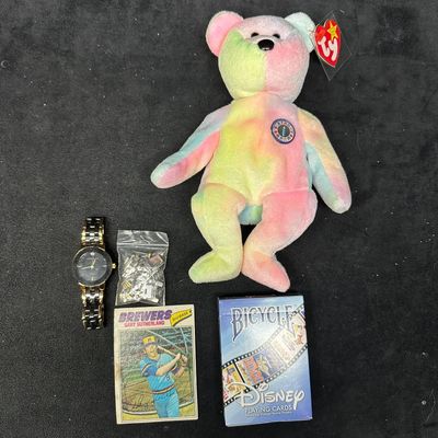Mixed Collectibles Lot Ty Beanie Baby Anne Klein Watch Disney Cards and Brewers Card