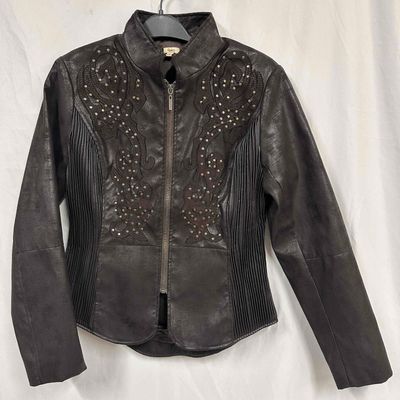 Reba Women's Soft Brown Faux Suede Western Jacket Embellished Studded Size S