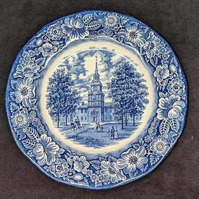 Vintage Liberty Blue Independence Hall Ironstone Plate