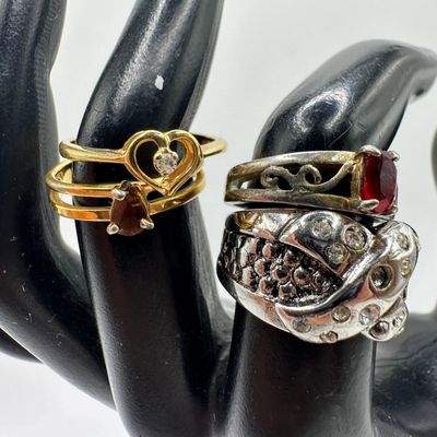 Gold Electroplate Jewelry Rings Diamond and Gemstone Accents Ring Lot