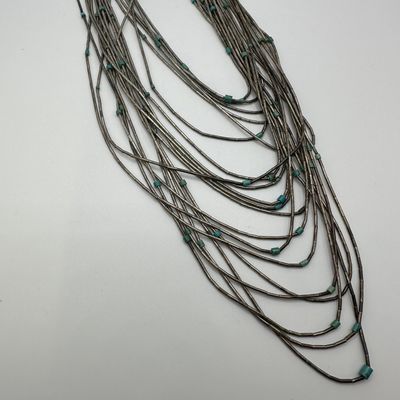 Liquid Silver Style Small Turquoise Accent Necklace Unmarked