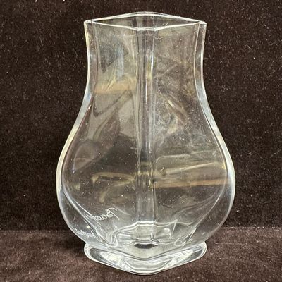 Baccarat France Signed Crystal Vase Faceted Bulb Form Lotus Style