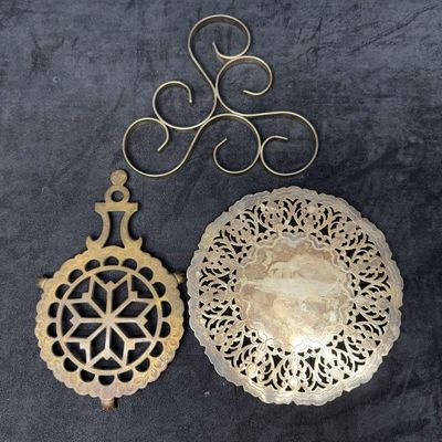 Brass Bronze Trivet Wall Hanging Decor Hot Plate Set of Three