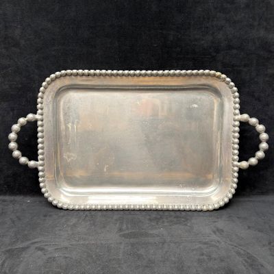 Mariposa Pearled Medium Service Tray Silver Tone Aluminum Serving Platter