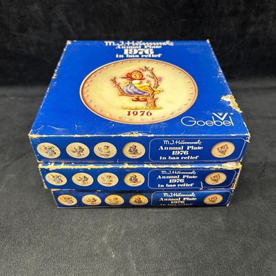 Lot of 3 Goebel M.J. Hummel 1976 Annual Collector Plates with Original Boxes
