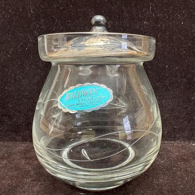 Baldwin Sterling Hand Made Crystal Floral Motif Jar with Sterling Silver Lid