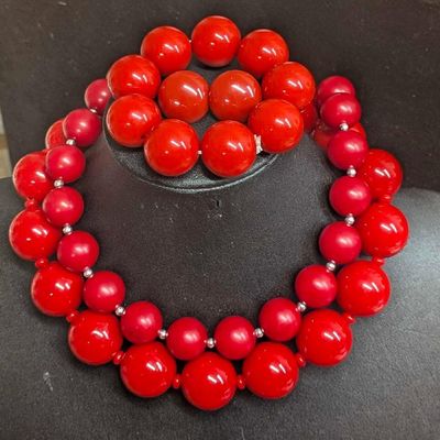 Vintage Resin Red Ball Necklaces Bracelets Earrings