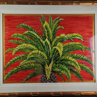 Framed Maria Reyes Jones Date Palms Original Mixed Media