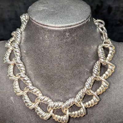 Vintage Anne Kelin Silver Tone Interlocking Choker Necklace