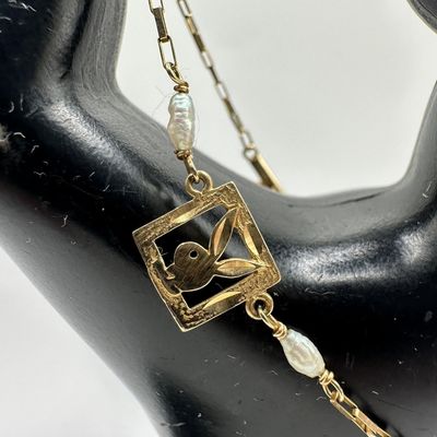 Playboy Bunny Accent Pearls 14K Gold Bracelet W11