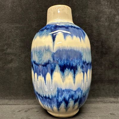 Blue and Cream Drip-Glaze Style Ceramic Vase Made in Thailand