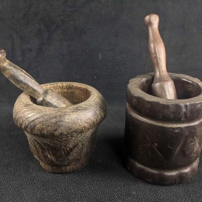 Hand Carved Wooden Mortar and Pestle Pair
