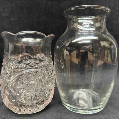 Crystal Glass Vase Set of Vases Lot of Two 2