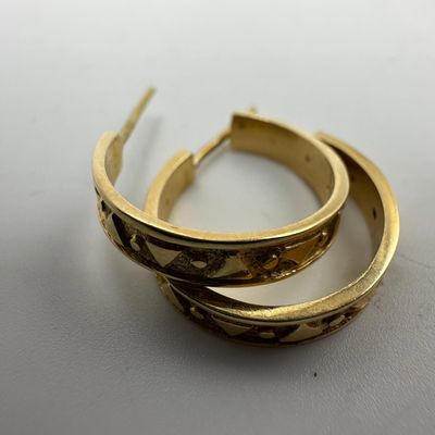 Geometric Textured Hoop Earrings 14K USA W3