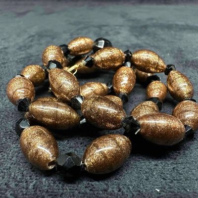 Murano Venetian Lamp Work Art Glass Copper Bead Black Beaded Accents Necklace G49