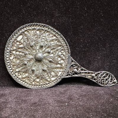 1000 Fine Silver Filigree Hand Mirror Ornate 19th Century Style