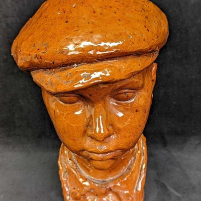 Hand Sculpted Clay Boy Head With Cap