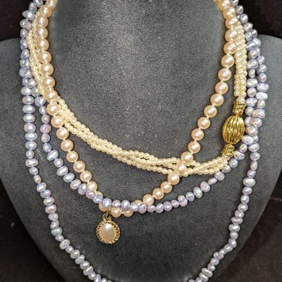 3 Vintage Gold Tone Faux Pearl Necklaces