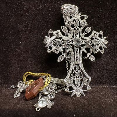 Sterling Silver Alexandra Gem CZ Accent Filigree Cross Necklace V89