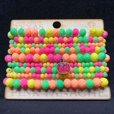 Nine 9 Strand Beaded Bracelet Set Pink Panache Light Bright Colors