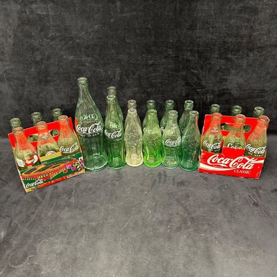 Vintage Coca Cola Green Hue and Clear Glass Bottle Collection Twenty Three Bottles
