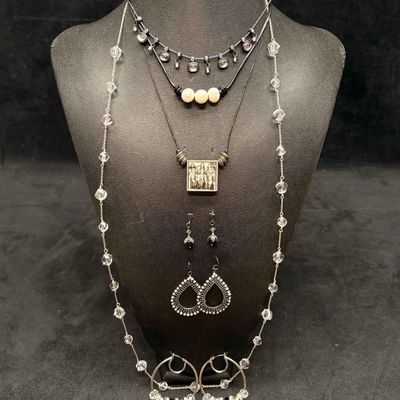9pc Monochromatic Silver Linings Mixed Costume Jewelry Lot