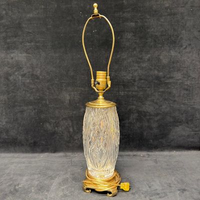 Vintage Heavy Cut Crystal Table Lamp with Brass Finish Base