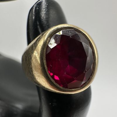 10K Yellow Gold Faceted Red Garnet Ring Trubrite