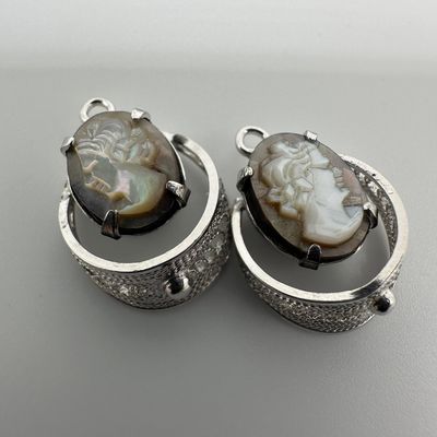 Silver Abalone Shell Carved Cameo Charms Jewelry