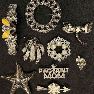 9pc Curated Keepsakes Silver Brooches and Pins Lot
