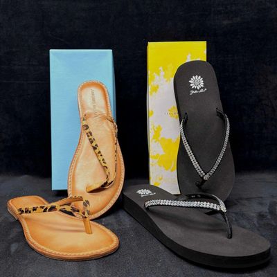 Antonio Melani Leopard Print Flip-Flop and Yellow Box Rhinestone Wedge Flip-Flop Bundle