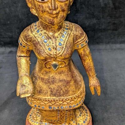 Vintage Thai Or Burmese Carved Gilt Wood Lady Statue