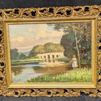 Framed Herbert Rollett Oil On Board Girl By The River