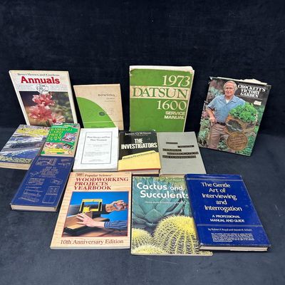 Mixed Book Lot Gardening Woodworking Railroading Interrogation Manuals Price Guides and More