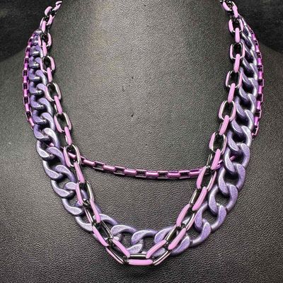 Melania Clara Alexa Rae Purple Metallic Chain Assorted Necklace Set Modernist Design