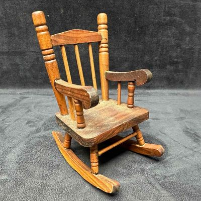 Wooden Miniature Rocking Chair Rustic Folk Art Doll Furniture