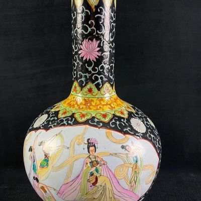Oriental Porcelain Vase Hand-Painted
