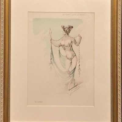 Vintage Framed Color Etching Alexandre Jean Louis Jazet