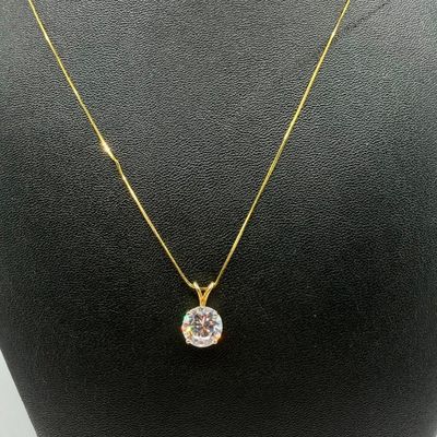 14k Gold Round CZ Pendant Necklace