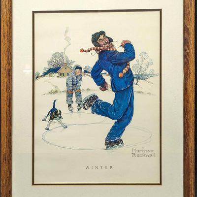 Vintage Framed Norman Rockwell Winter Print.