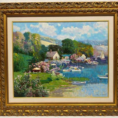 Ming Feng Lake Shore Limited Edition Print on Canvas Numbered 83/95 Hand Signed Framed Art R92