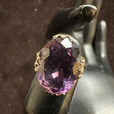 Amethyst Faceted Oval Stone Setting 14K White Gold Ring Size 5