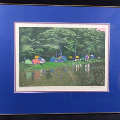 Framed Sarah Carwan LE Print Tents With Woods